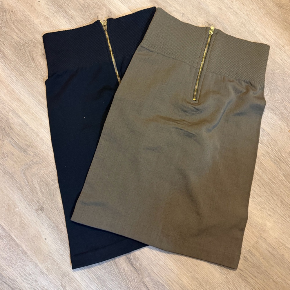 Connection 18 Olive Green and Black Zippered Knit-Waist Skirts Size Small - Picture 1 of 4
